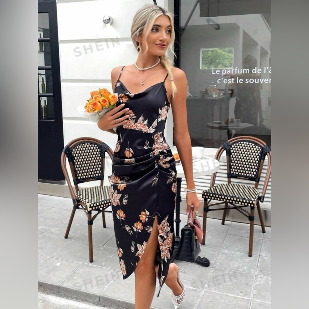 SHEIN Floral Print Drop Collar Cami Dress